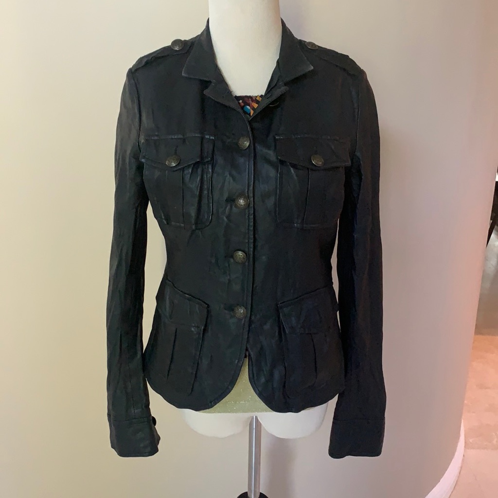 Kenna-T Washed Black Leather Shirt Jacket. S